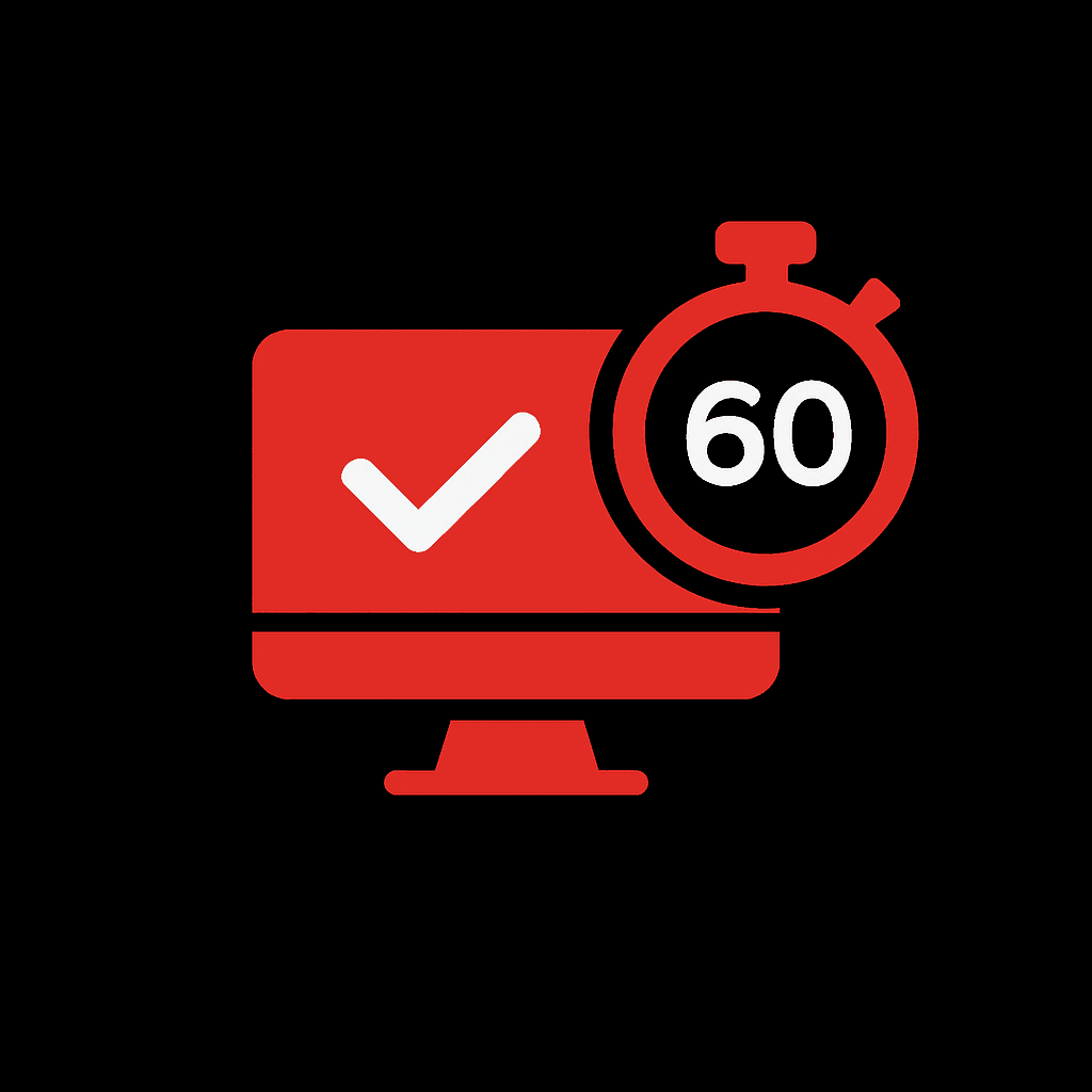 Online booking interface showing simple 60-second scheduling process